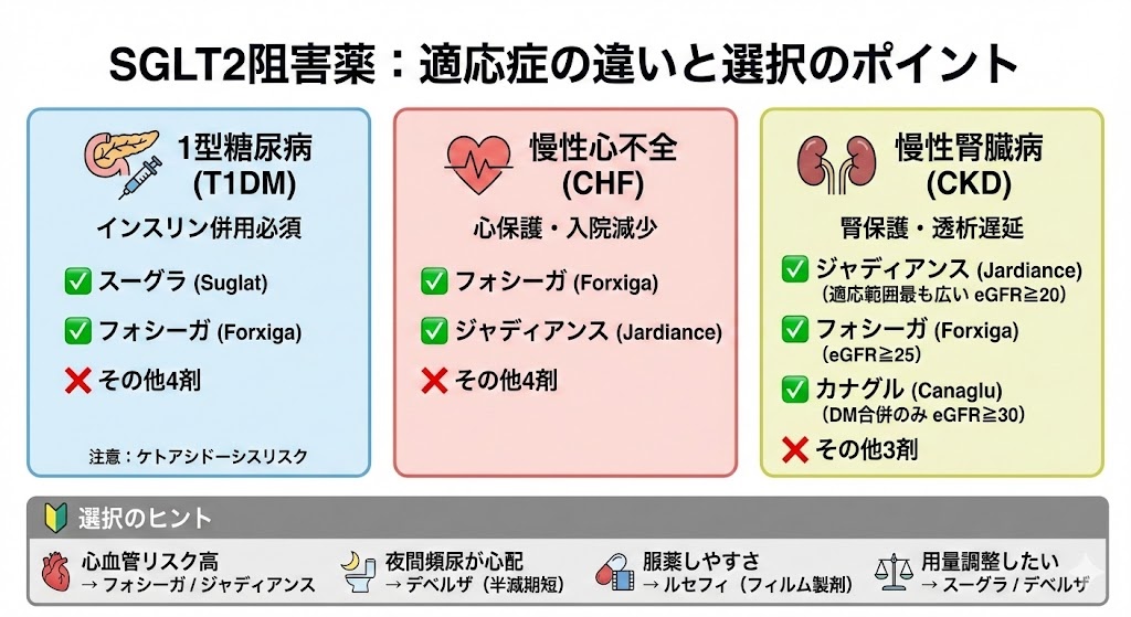 SGLT2阻害薬適応症の違い