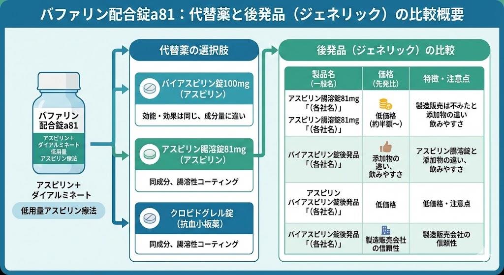 バファリン配合錠a81代替薬選択と後発品比較