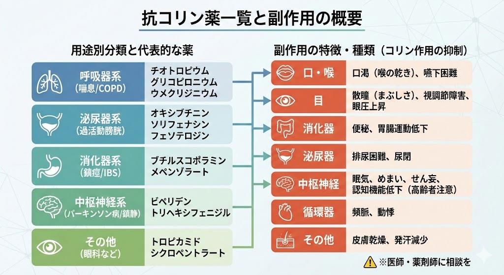 抗コリン薬一覧と副作用の特徴や種類