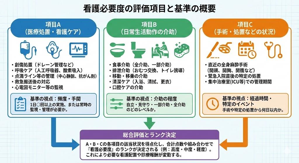 看護必要度の詳細な評価項目と基準の解説