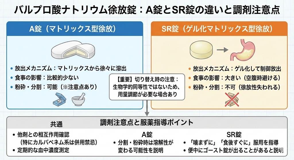 バルプロ酸ナトリウム徐放錠a sr違いと調剤注意点
