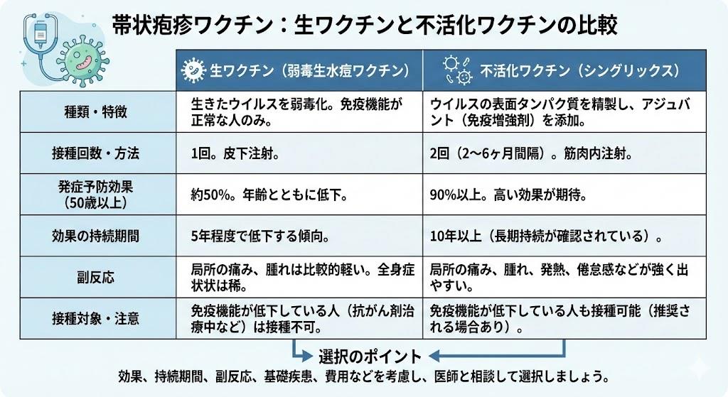 帯状疱疹ワクチン 生ワクチンと不活化ワクチンの違い 効果と選択