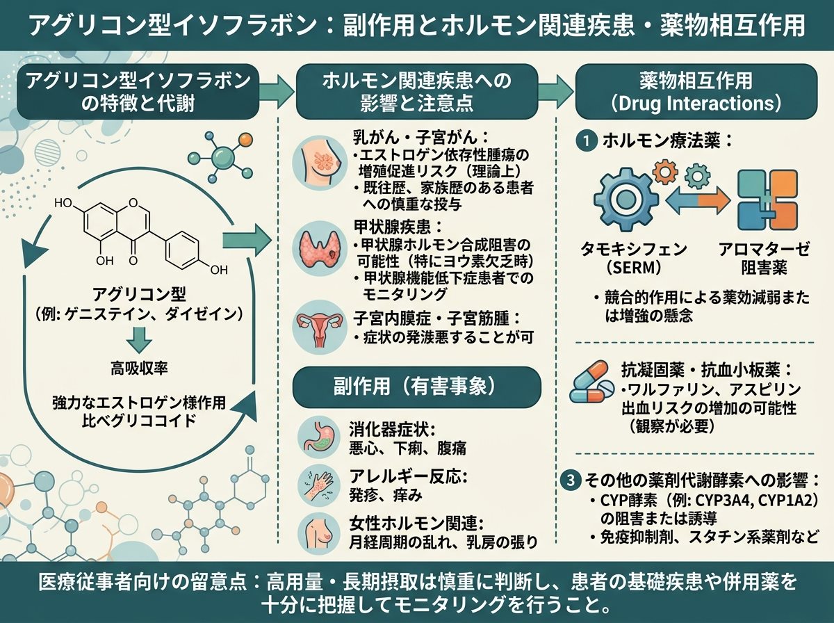 アグリコン型イソフラボン 副作用とホルモン関連疾患・薬物相互作用
