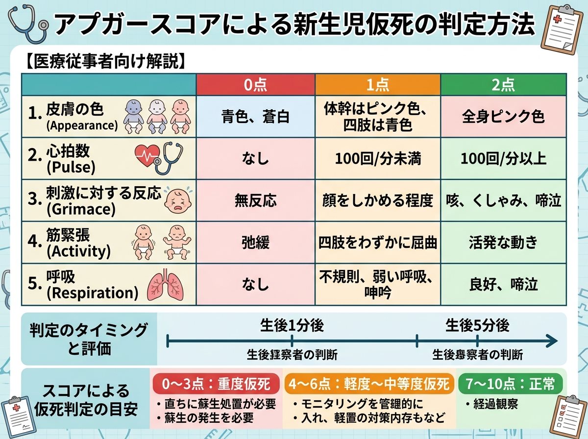 アプガースコアによる新生児仮死の判定方法