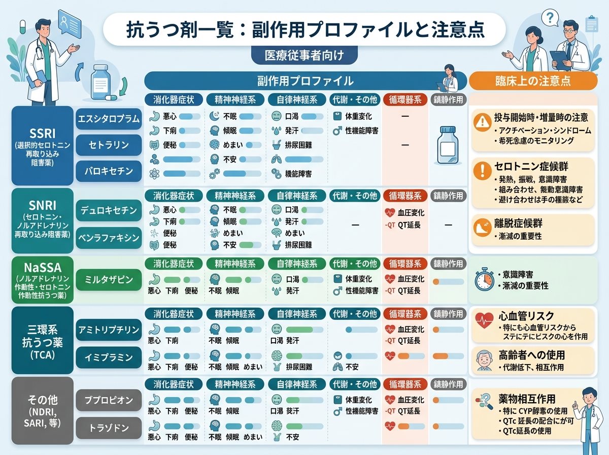 抗うつ剤一覧：副作用プロファイルと注意点