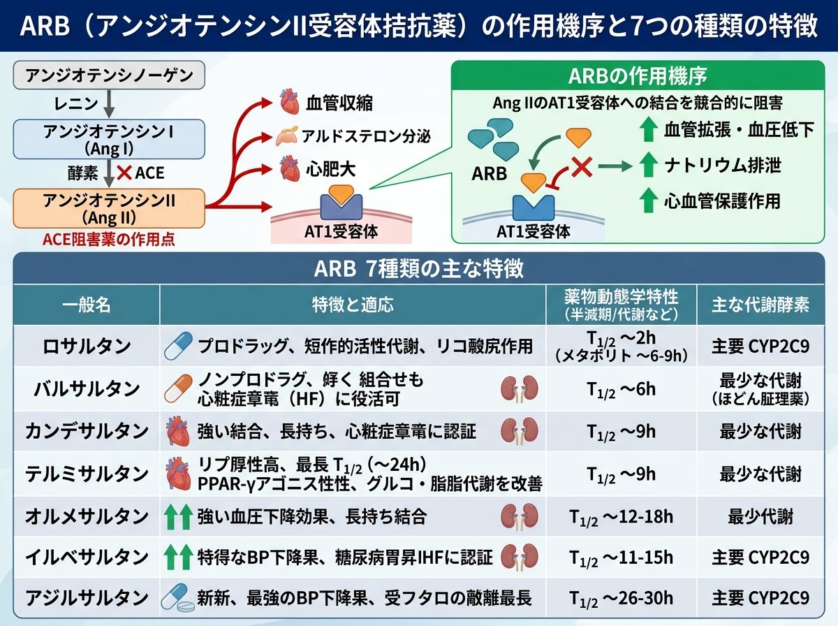 ARBの作用機序と7つの種類の特徴