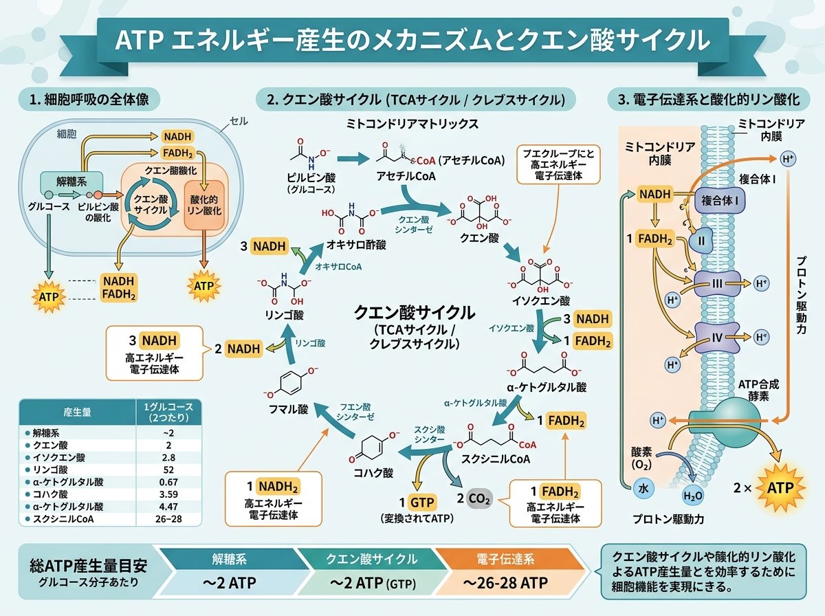 ATP エネルギー産生のメカニズムとクエン酸サイクル