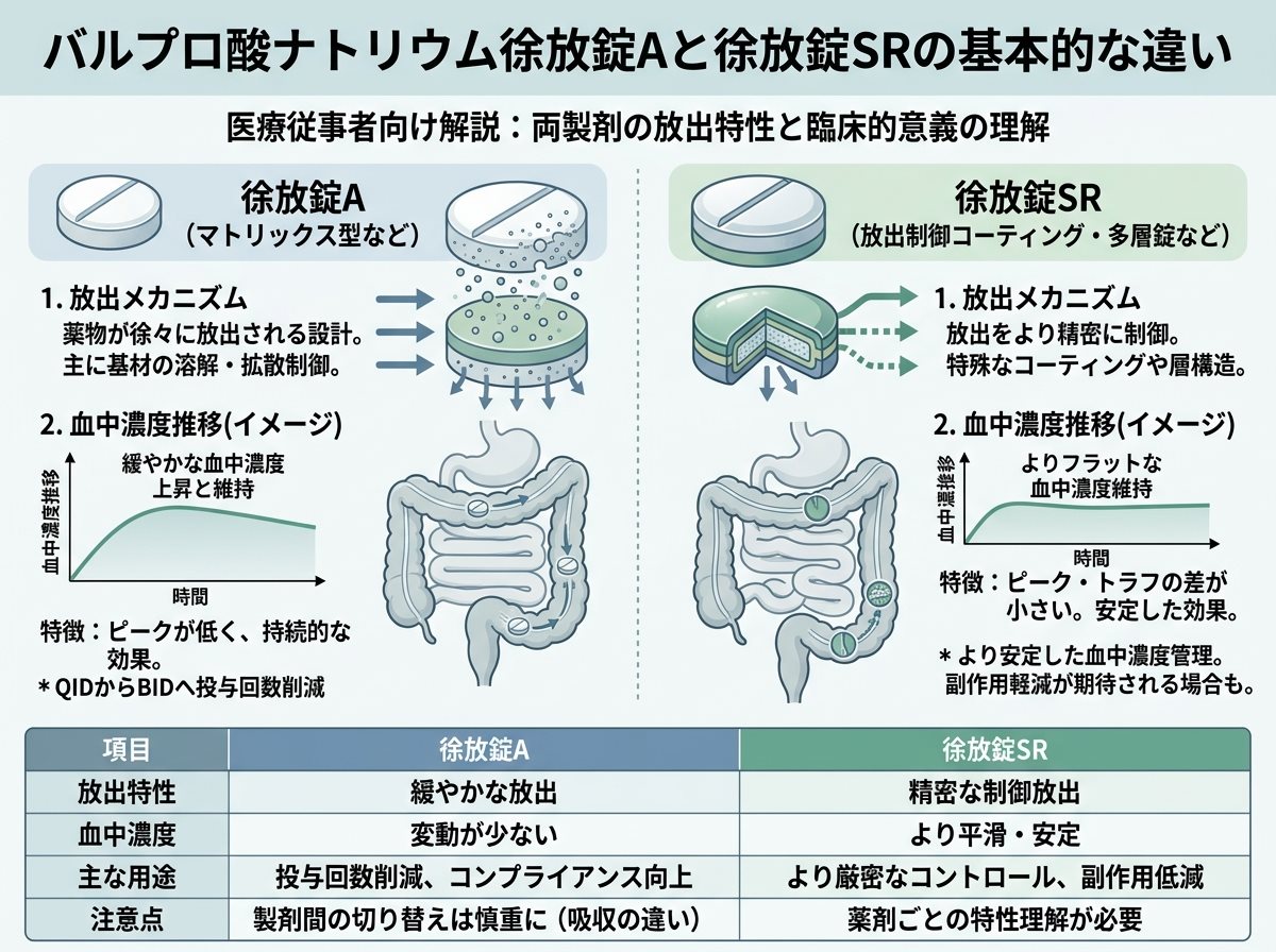 バルプロ酸ナトリウム徐放錠Aと徐放錠SRの基本的な違い