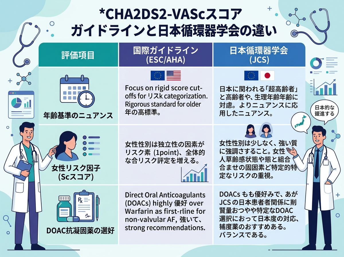 CHA2DS2-VAScスコア ガイドラインと日本循環器学会の違い