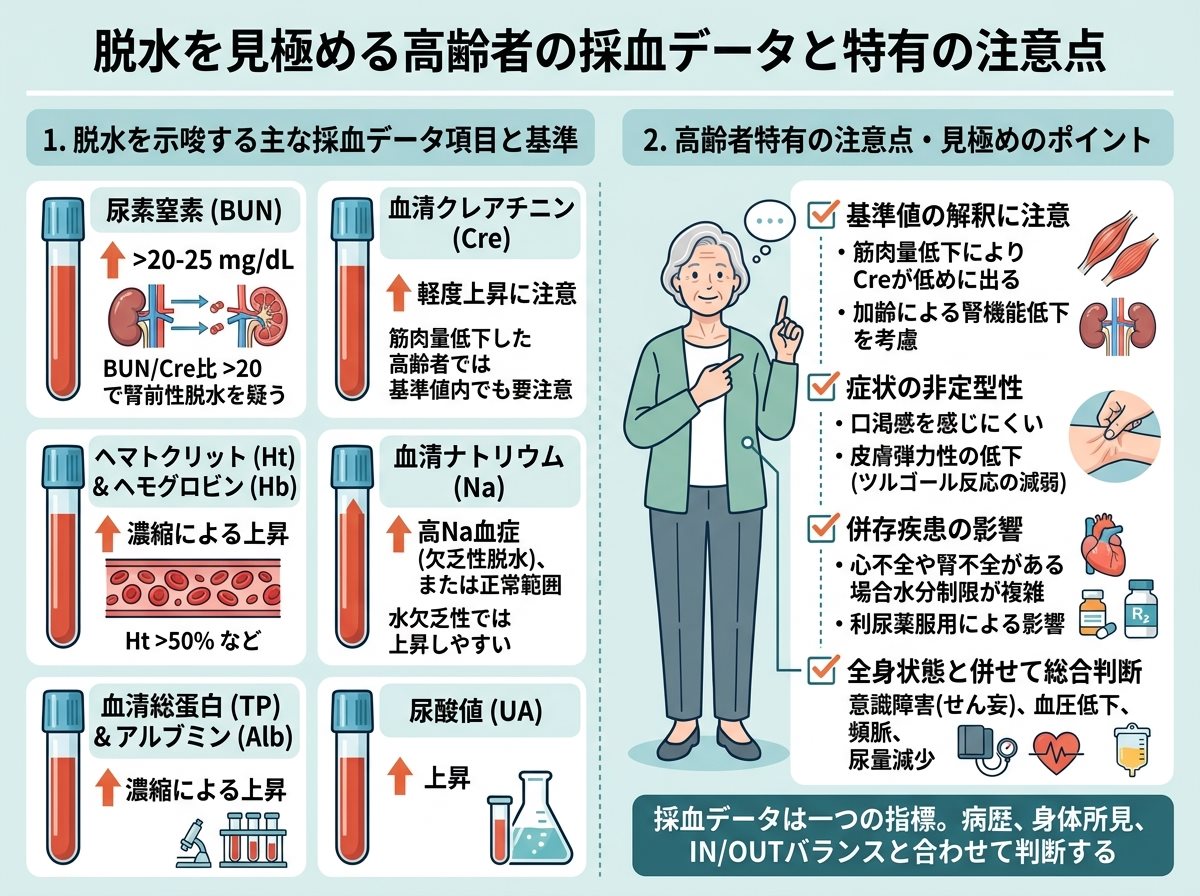 脱水を見極める高齢者の採血データと特有の注意点