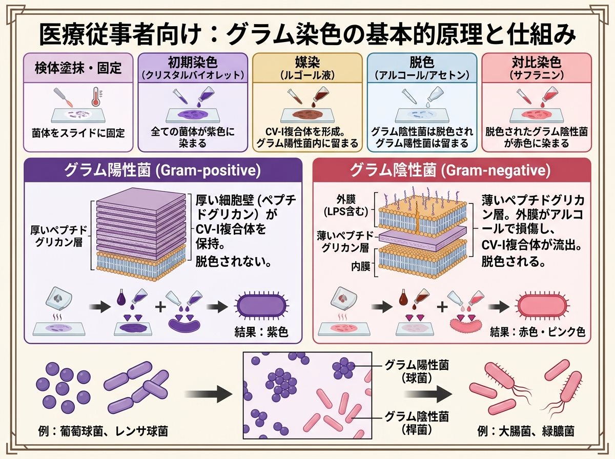 グラム染色の基本的な原理と仕組み