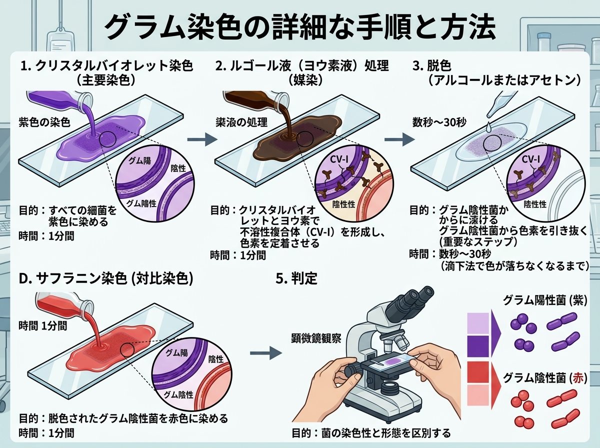 グラム染色の詳細な手順と方法