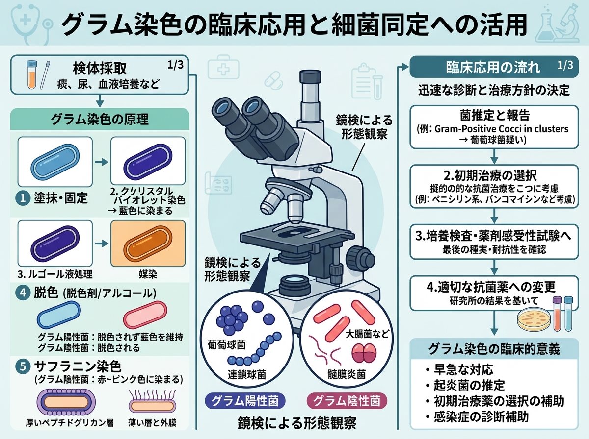 グラム染色の臨床応用と細菌同定への活用