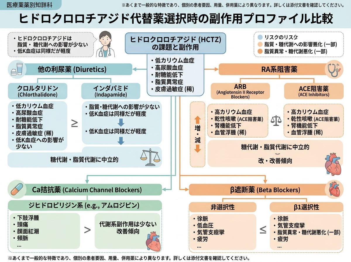 ヒドロクロロチアジド代替薬選択時の副作用プロファイル比較