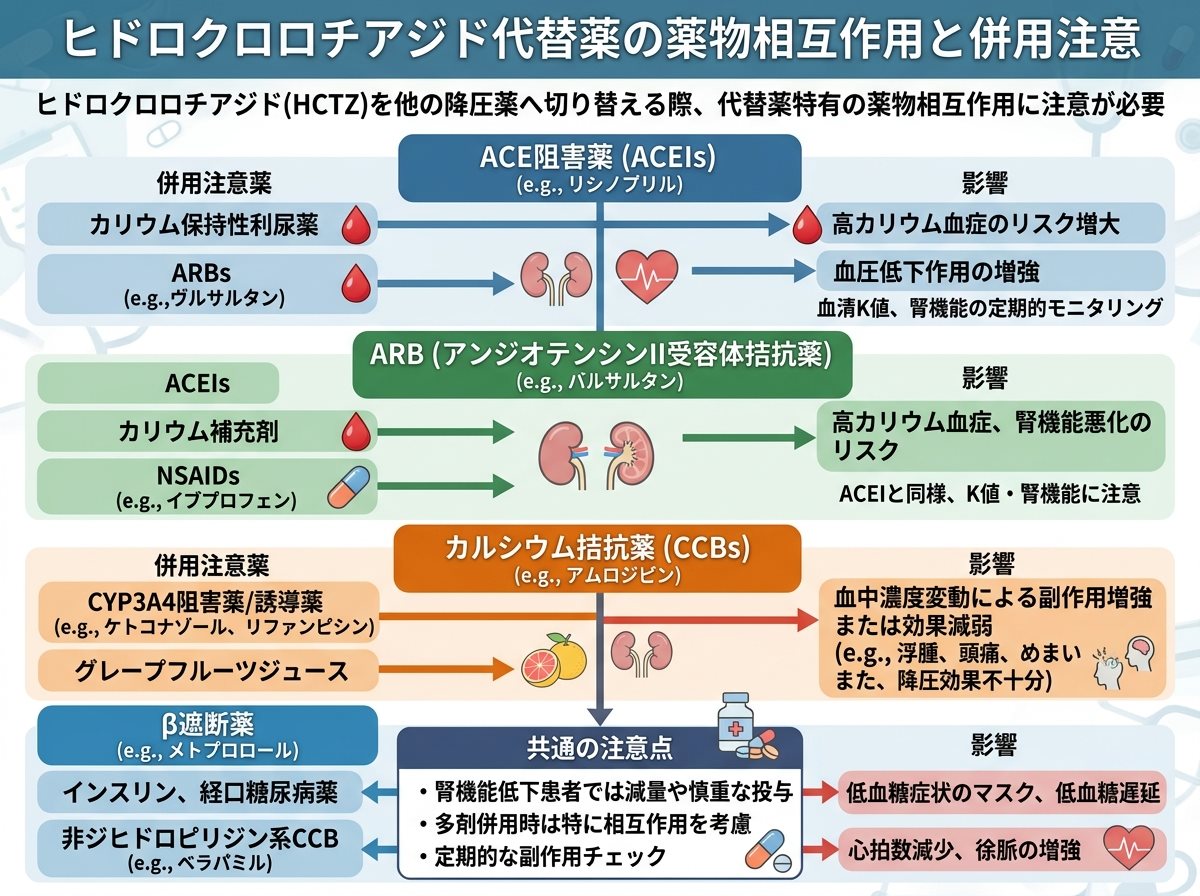 ヒドロクロロチアジド代替薬の薬物相互作用と併用注意