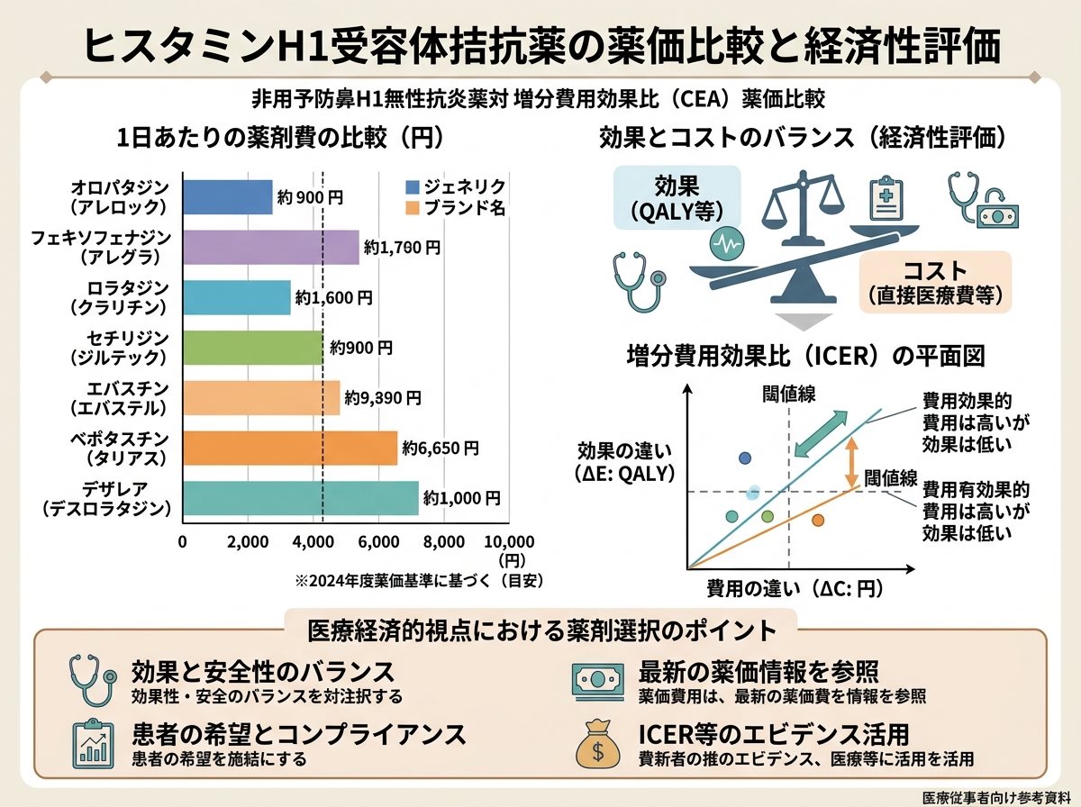ヒスタミンh1受容体拮抗薬の薬価比較と経済性評価