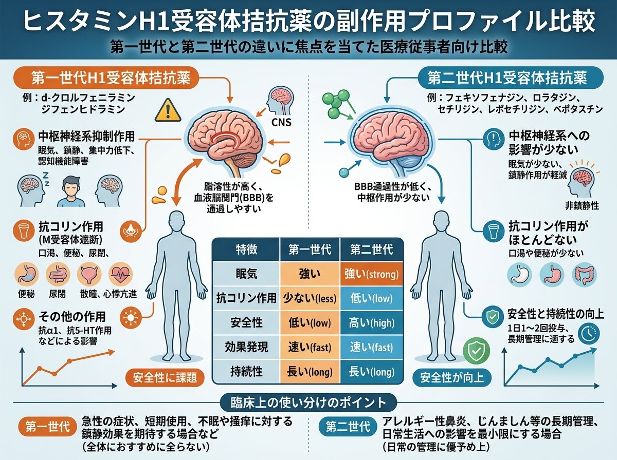 ヒスタミンh1受容体拮抗薬の副作用プロファイル比較