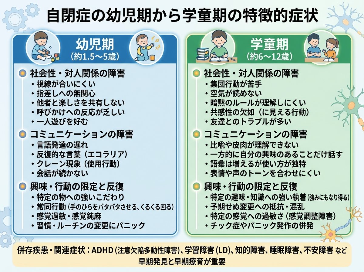 自閉症の幼児期から学童期の特徴的症状