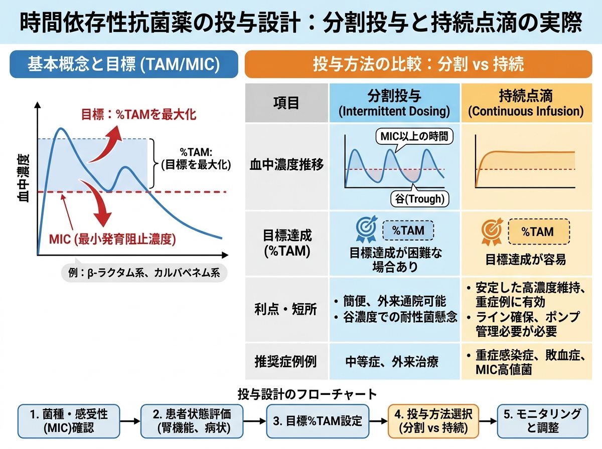 時間依存性抗菌薬の投与設計：分割投与と持続点滴の実際