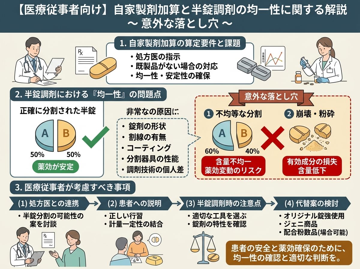 自家製剤加算 半錠と均一性（意外な落とし穴）