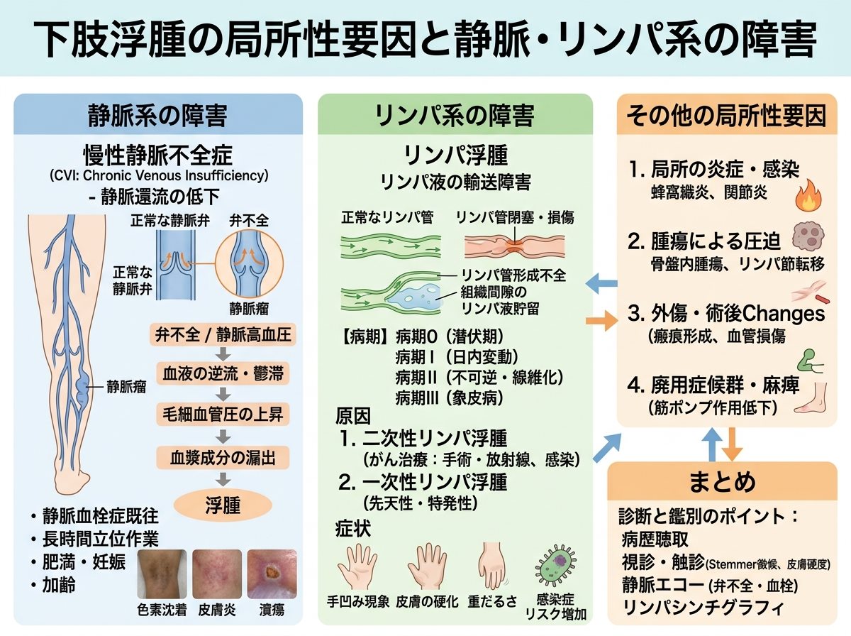 下肢浮腫の局所性要因と静脈・リンパ系の障害