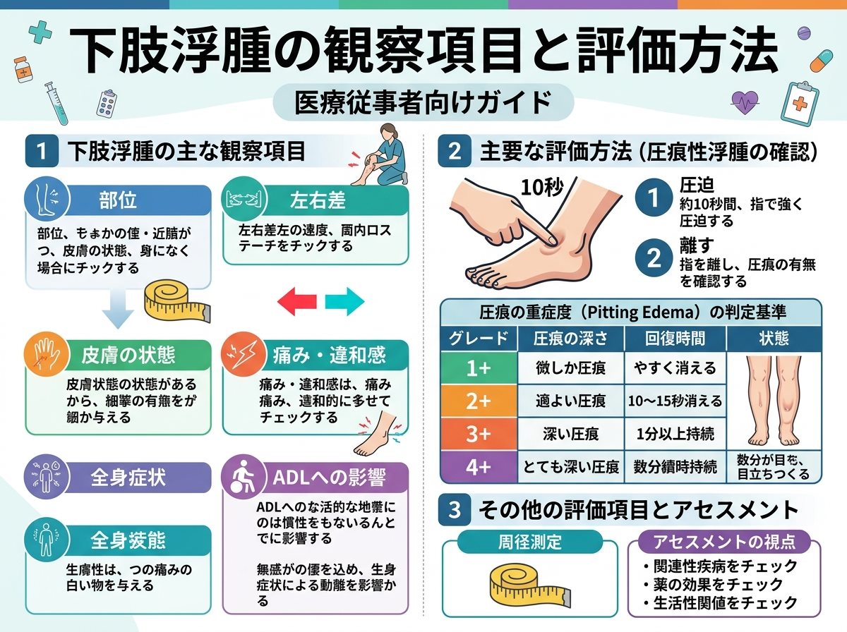 下肢浮腫の観察項目と評価方法