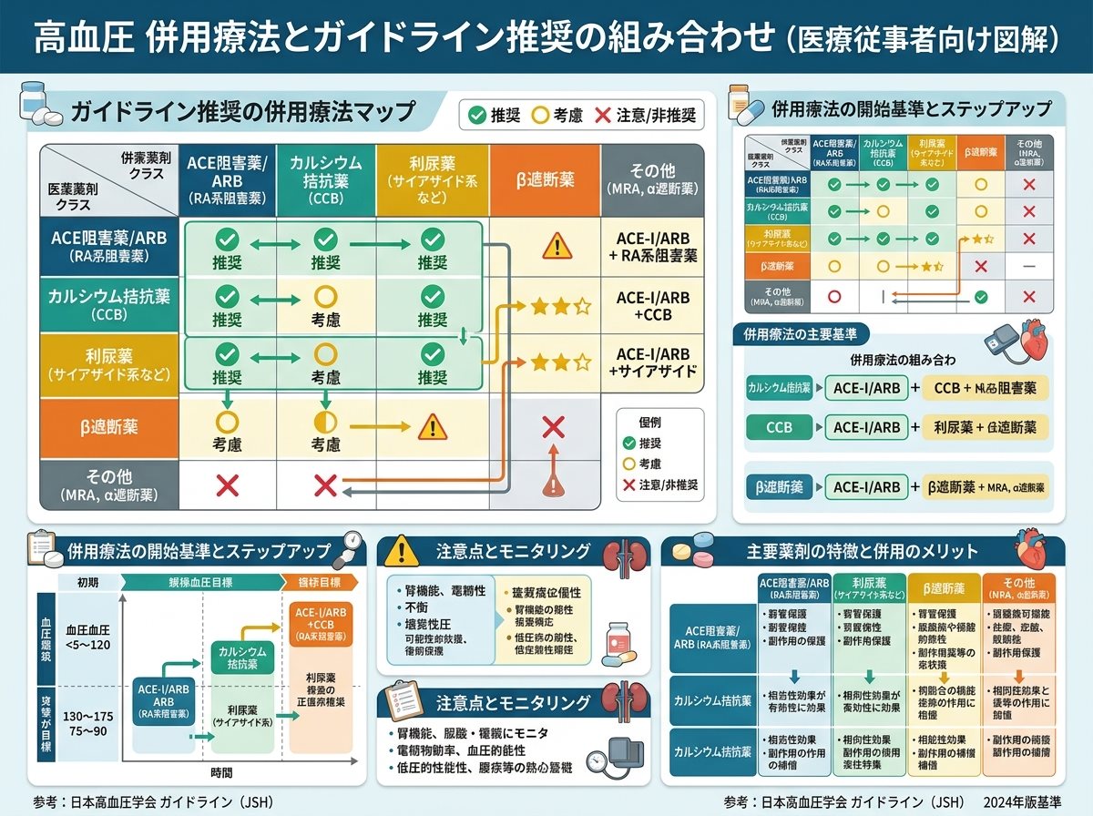 降圧薬の併用療法とガイドライン推奨の組み合わせ