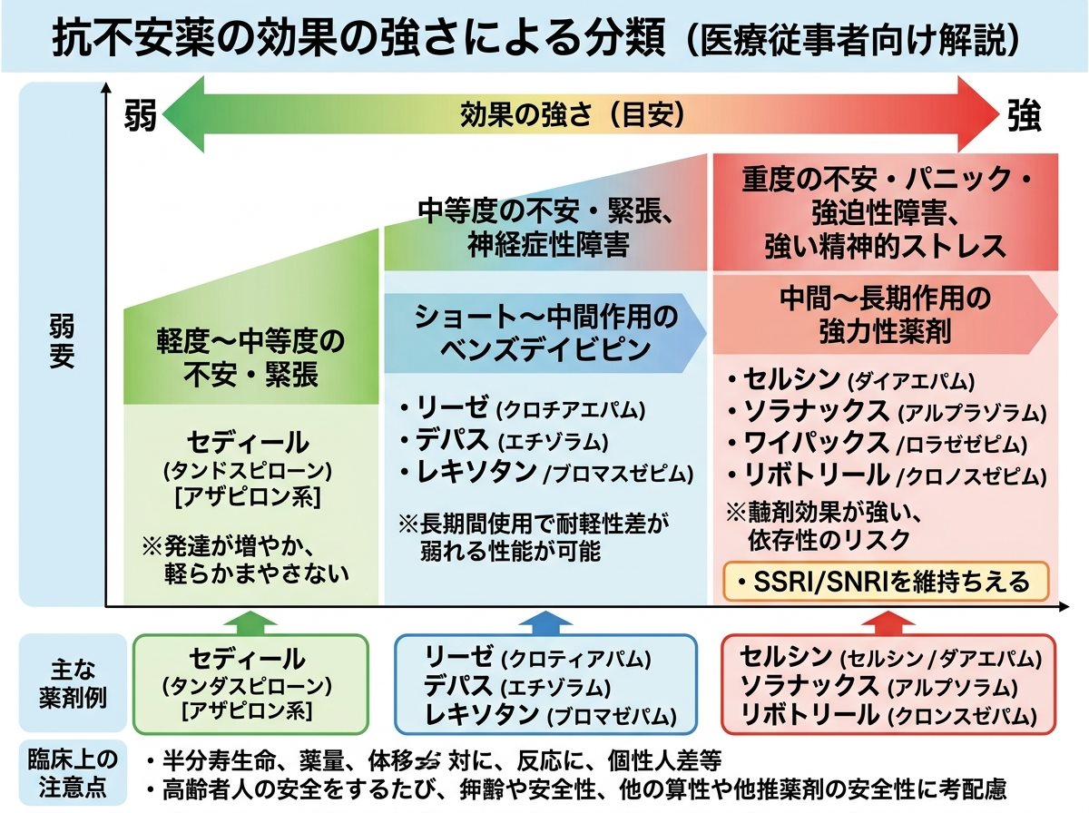 抗不安薬の効果の強さによる分類