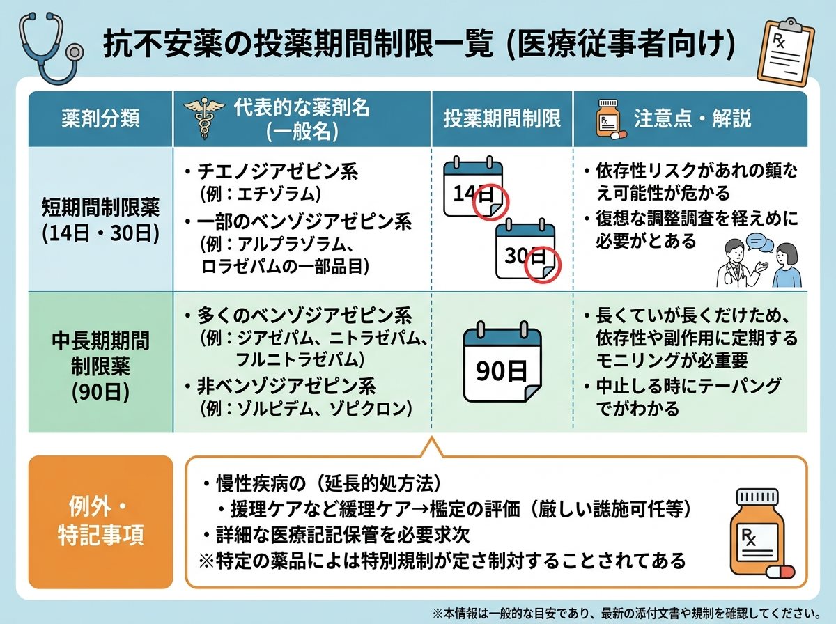 抗不安薬の投薬期間制限一覧