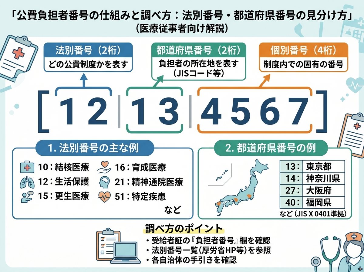 公費負担者番号 調べ方：法別番号・都道府県番号の見分け方