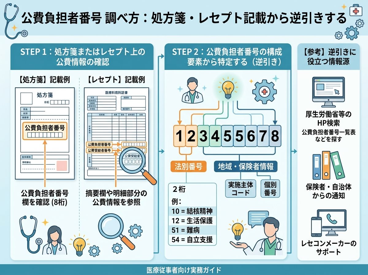 公費負担者番号 調べ方：処方箋・レセプト記載から逆引きする