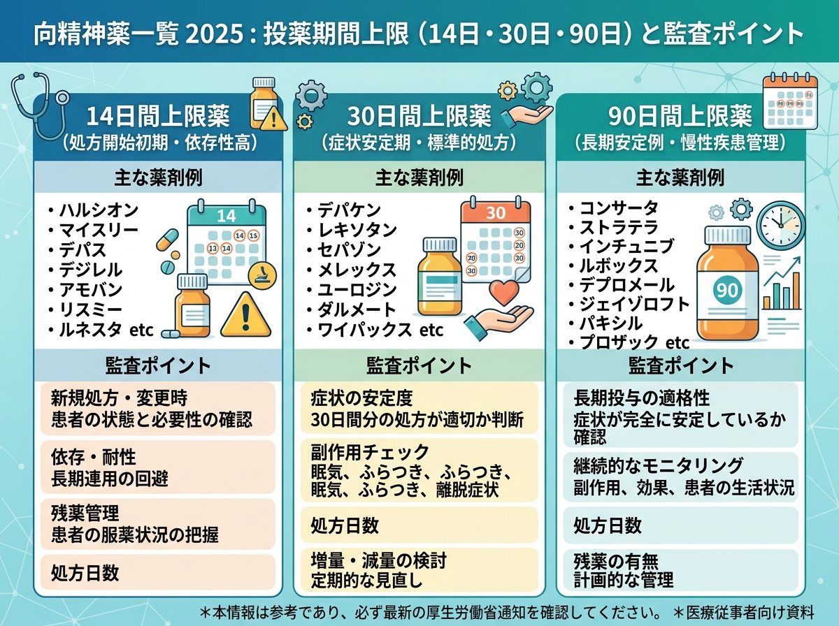 向精神薬一覧 2025の投薬期間上限（14日・30日・90日）と監査ポイント