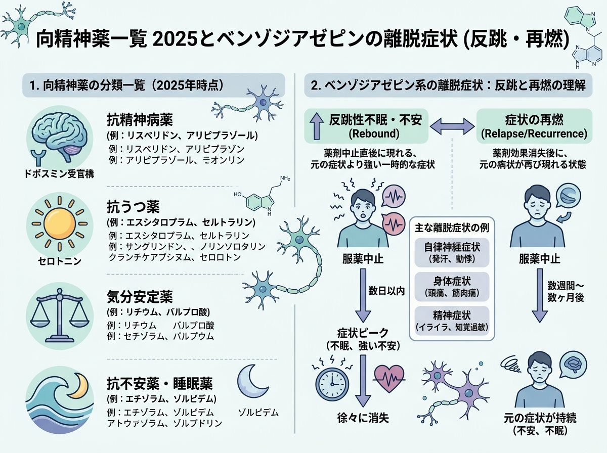 向精神薬一覧 2025とベンゾジアゼピンの離脱症状（反跳・再燃）