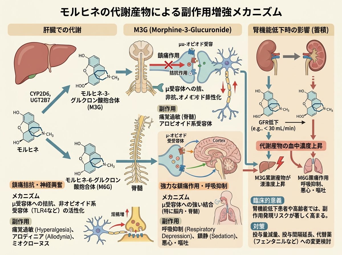 モルヒネの代謝産物による副作用増強メカニズム
