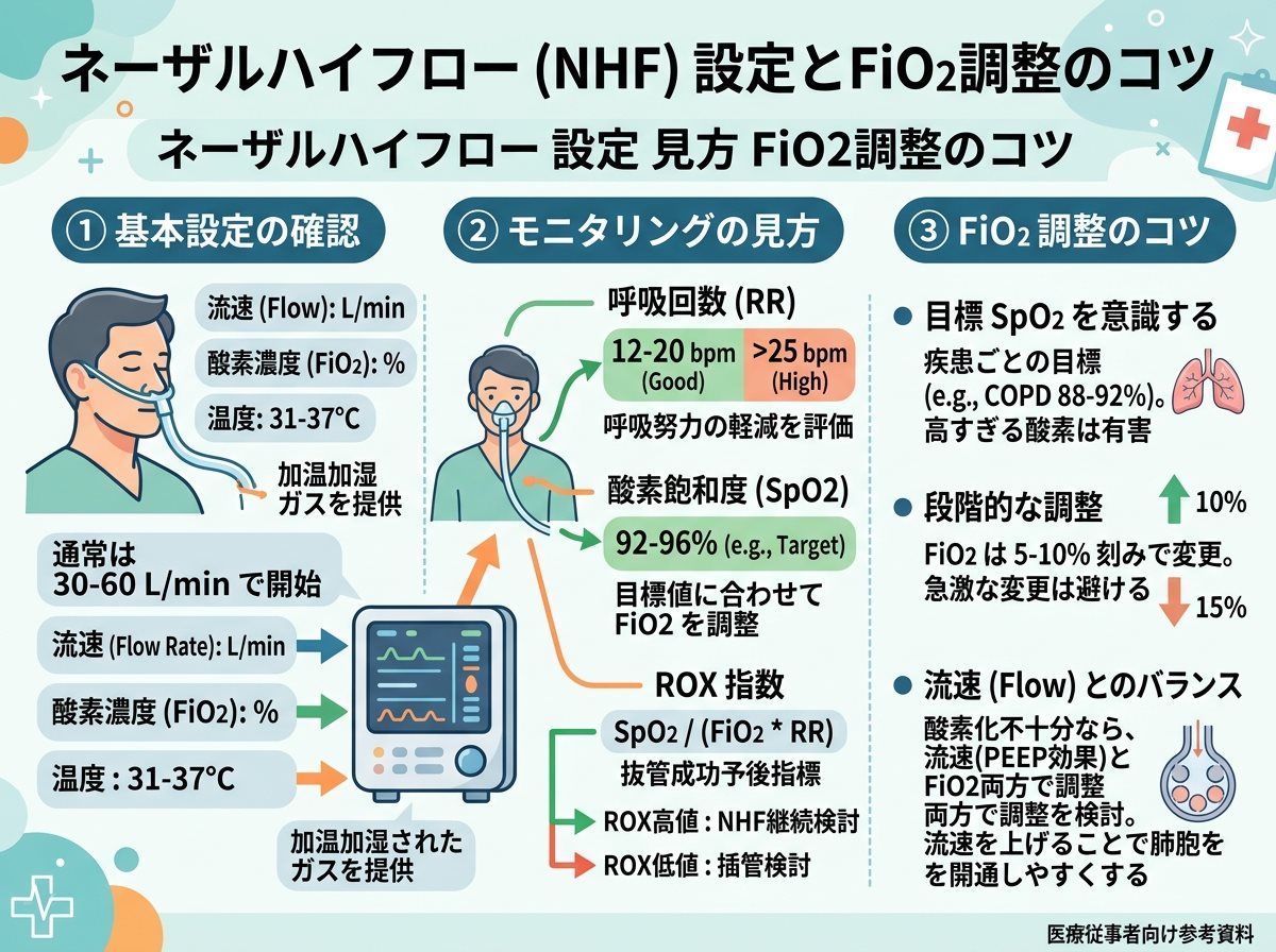 ネーザルハイフロー 設定 見方 FiO2調整のコツ