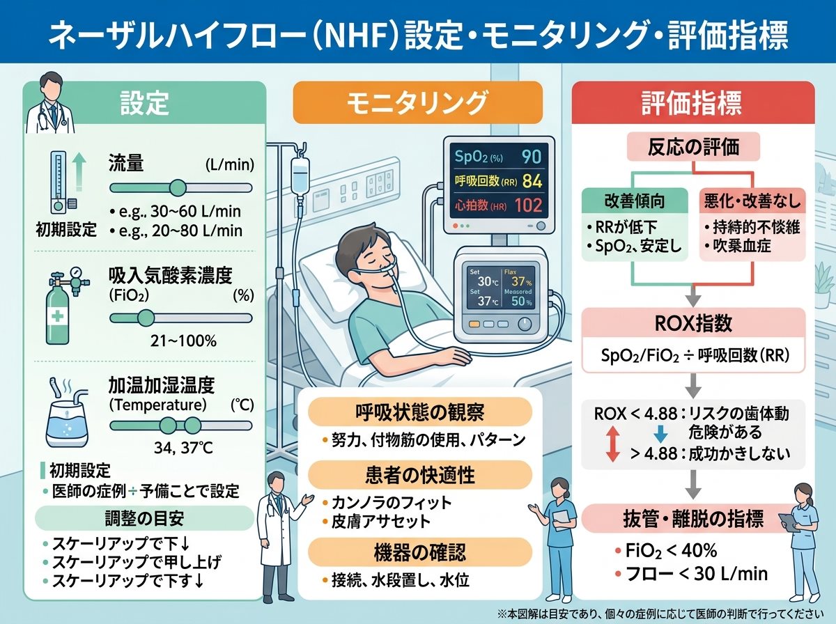 ネーザルハイフロー 設定 見方 モニタリングと評価指標