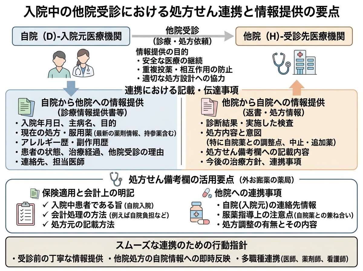 入院中の他院受診で処方せん備考欄と情報提供の要点
