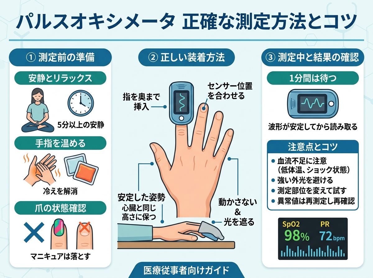 パルスオキシメータ測定値の正確な測定方法とコツ