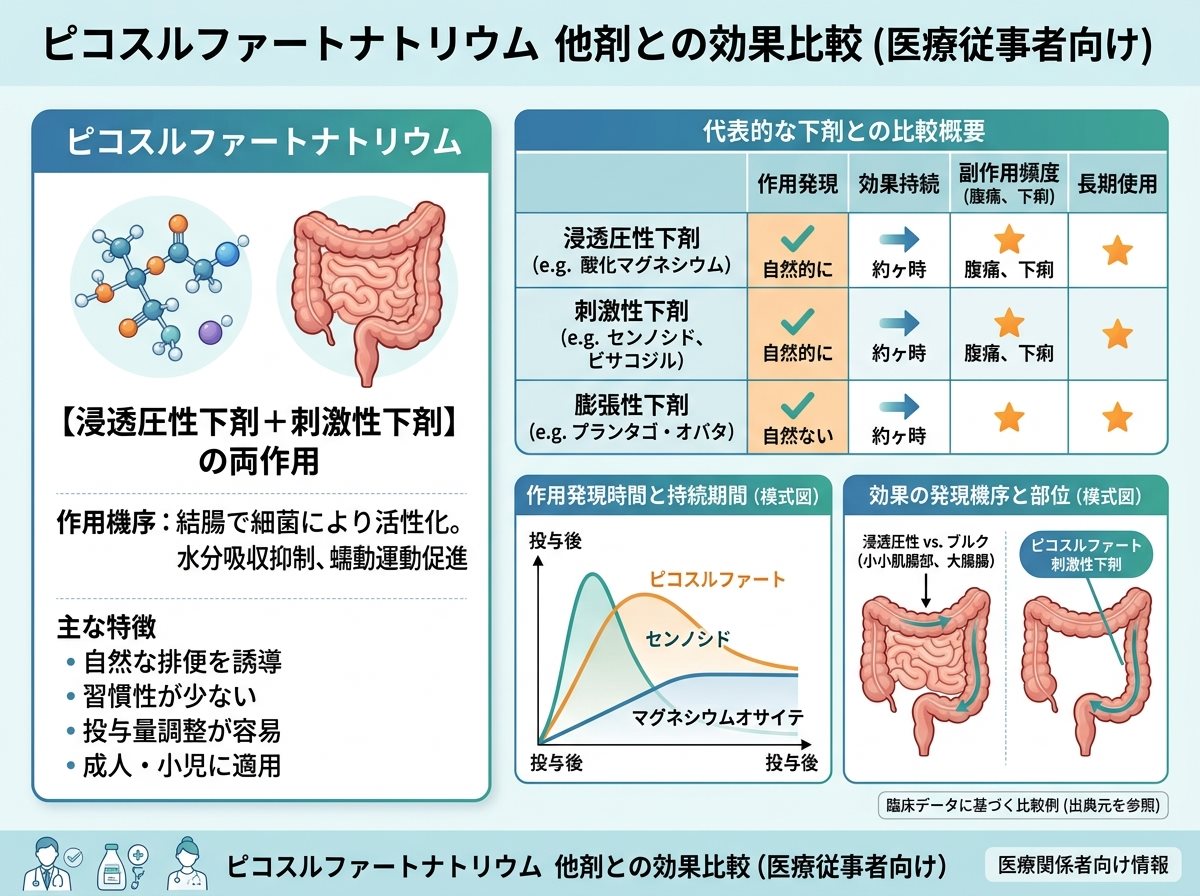 ピコスルファートナトリウム他剤との効果比較