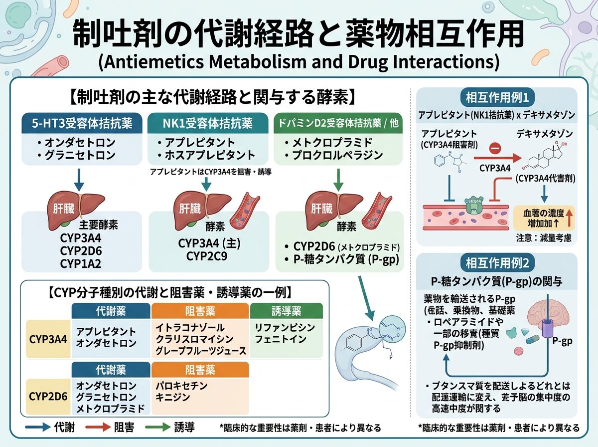 制吐剤の代謝経路と薬物相互作用