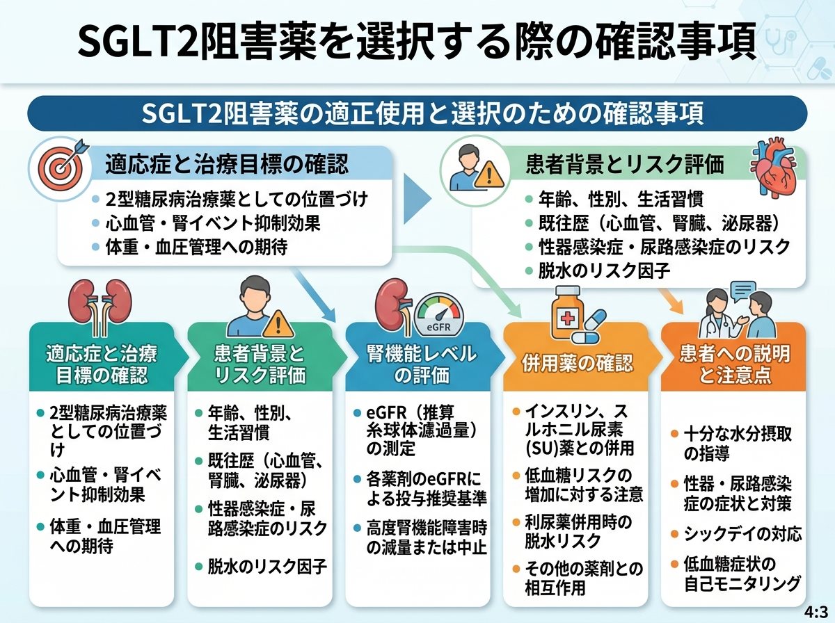 SGLT2阻害薬を選択する際の確認事項