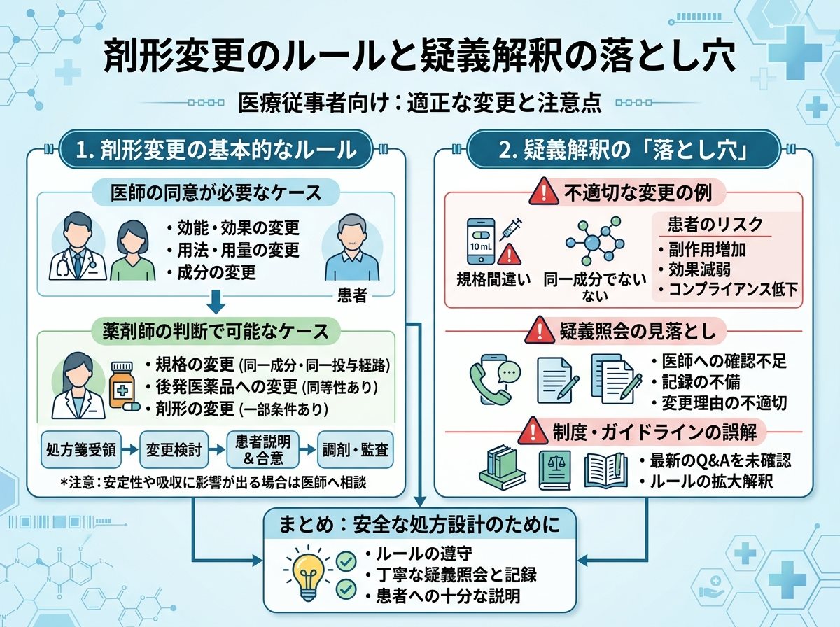 剤形変更のルールと疑義解釈の落とし穴