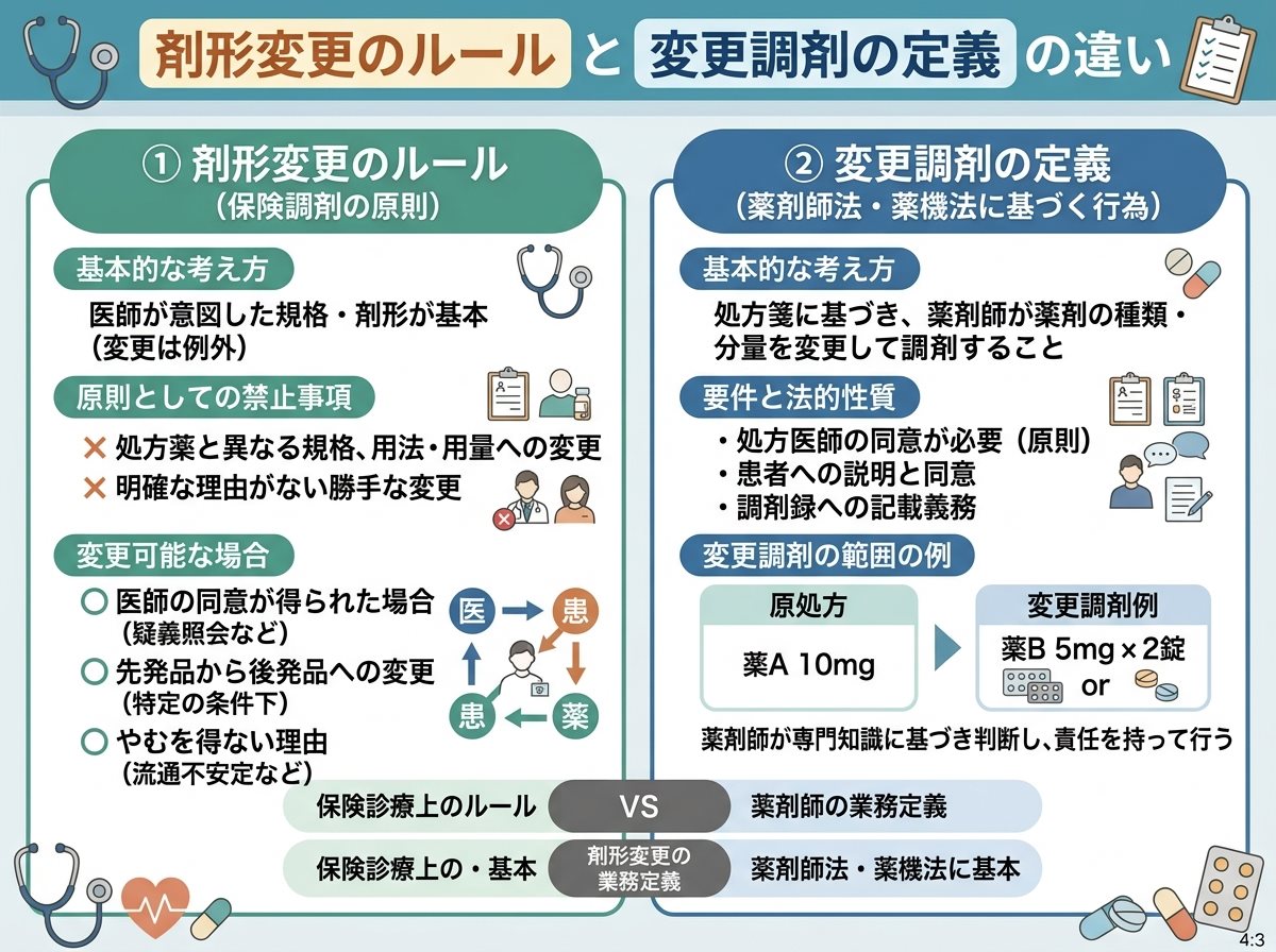 剤形変更のルールと変更調剤の定義の違い