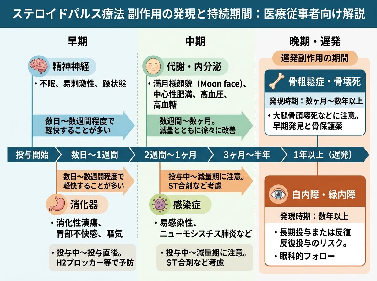 ステロイドパルス療法 副作用 いつまで 遅発副作用の期間