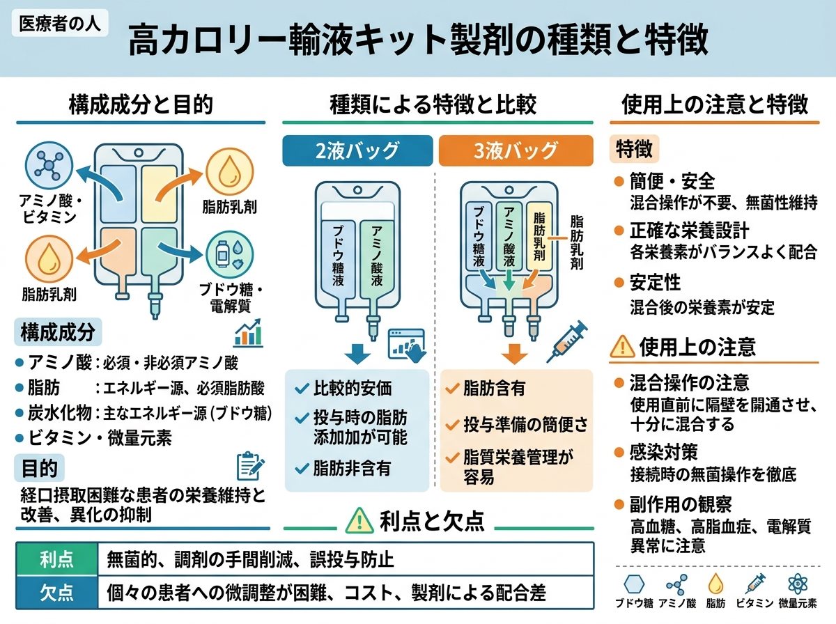 高カロリー輸液選択における臨床的注意点
