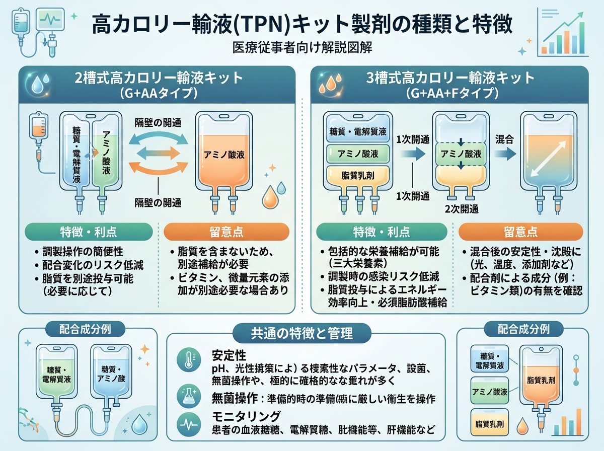 高カロリー輸液キット製剤の種類と特徴