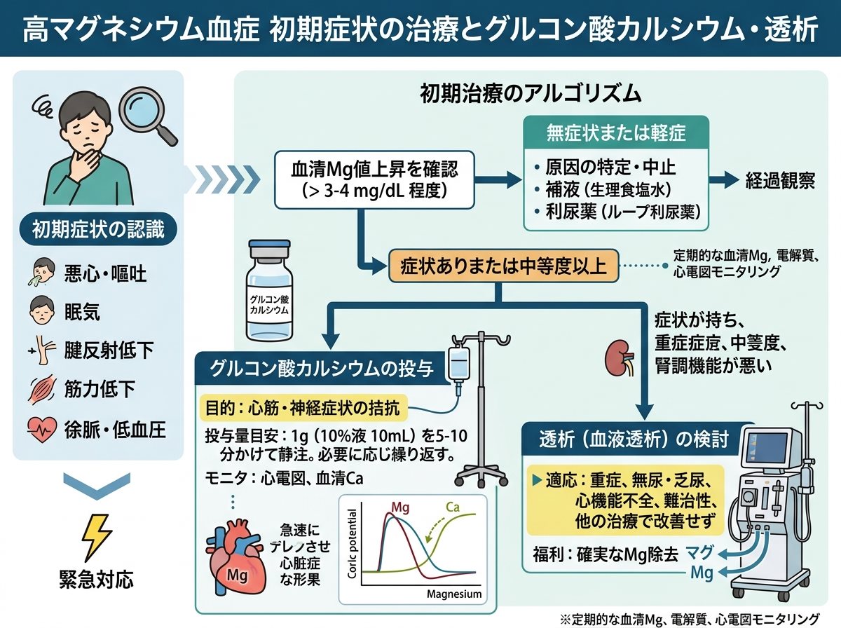 高マグネシウム血症 初期症状の治療とグルコン酸カルシウムと透析