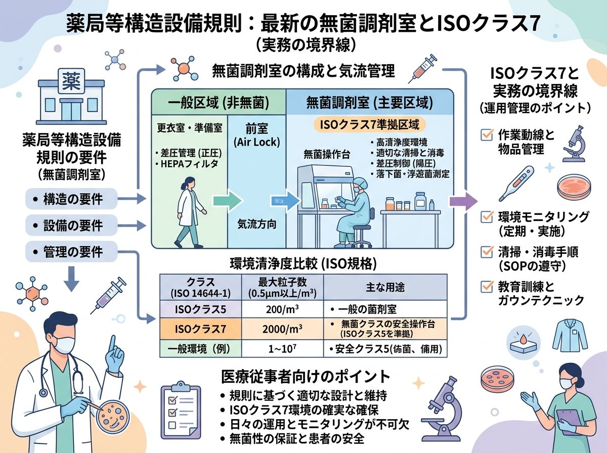 薬局等構造設備規則 最新の無菌調剤室とISOクラス7（実務の境界線）