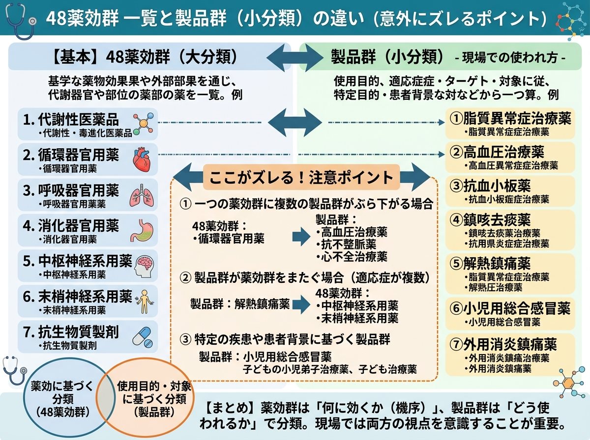 48薬効群 一覧と製品群（小分類）の違い（意外にズレるポイント）
