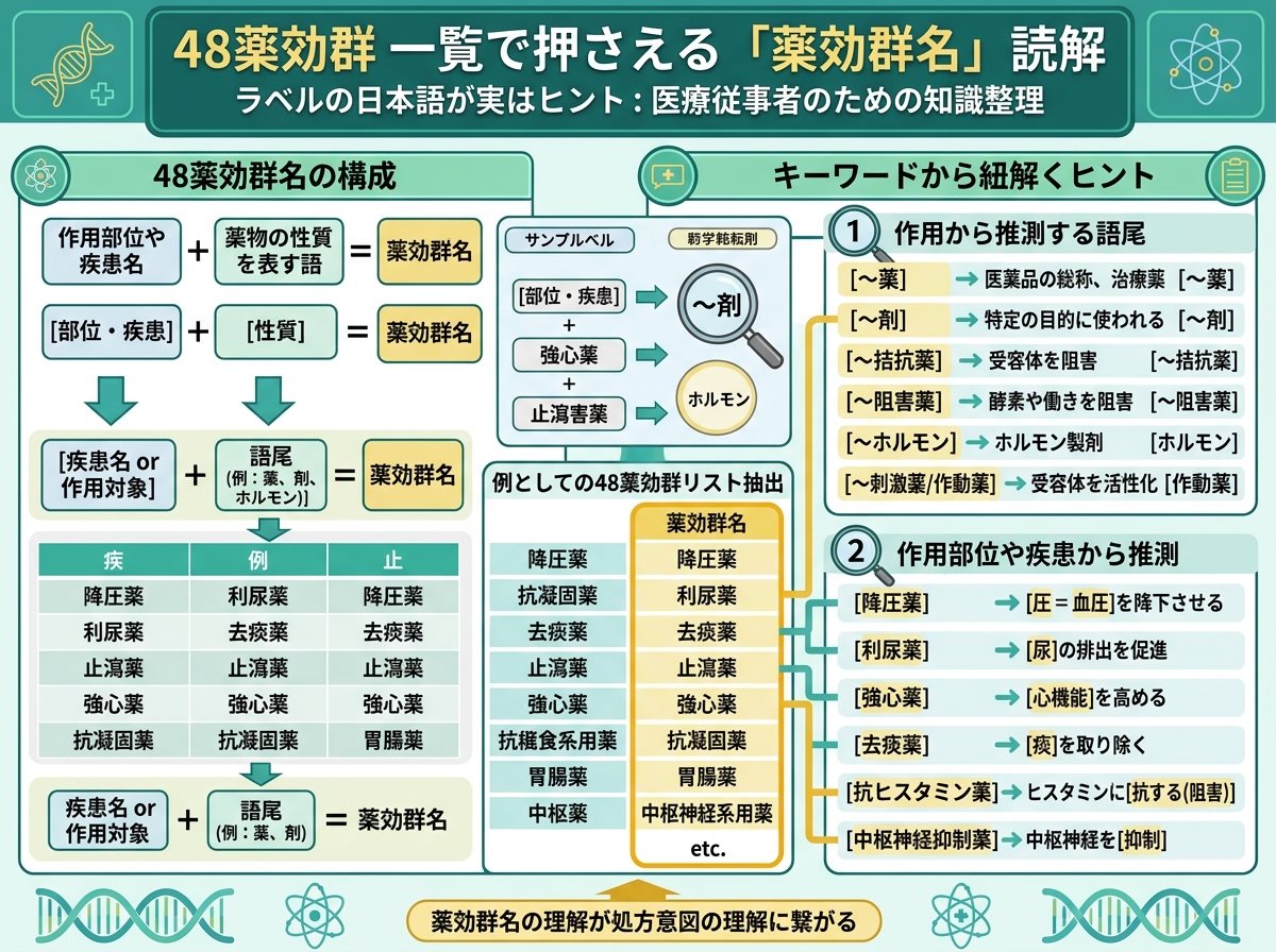 48薬効群 一覧で押さえる「薬効群名」読解（ラベルの日本語が実はヒント）